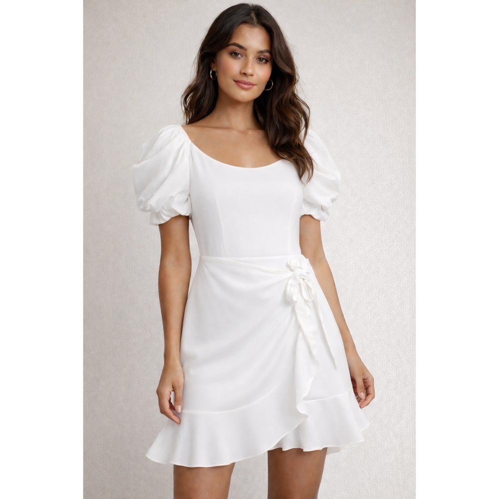 Trixxi Little White Wrap Dress Women Medium White Lined‎ Tie Front Graduation